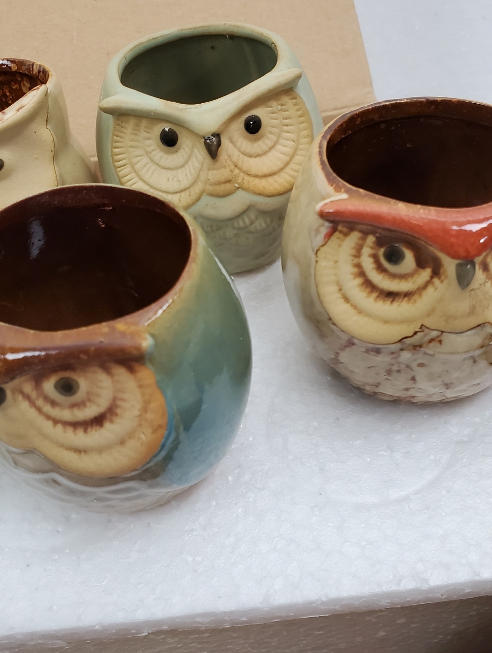 Luckego NIB 6 ceramic owl plant pots containers 2-1/4" high - Picture 5 of 7